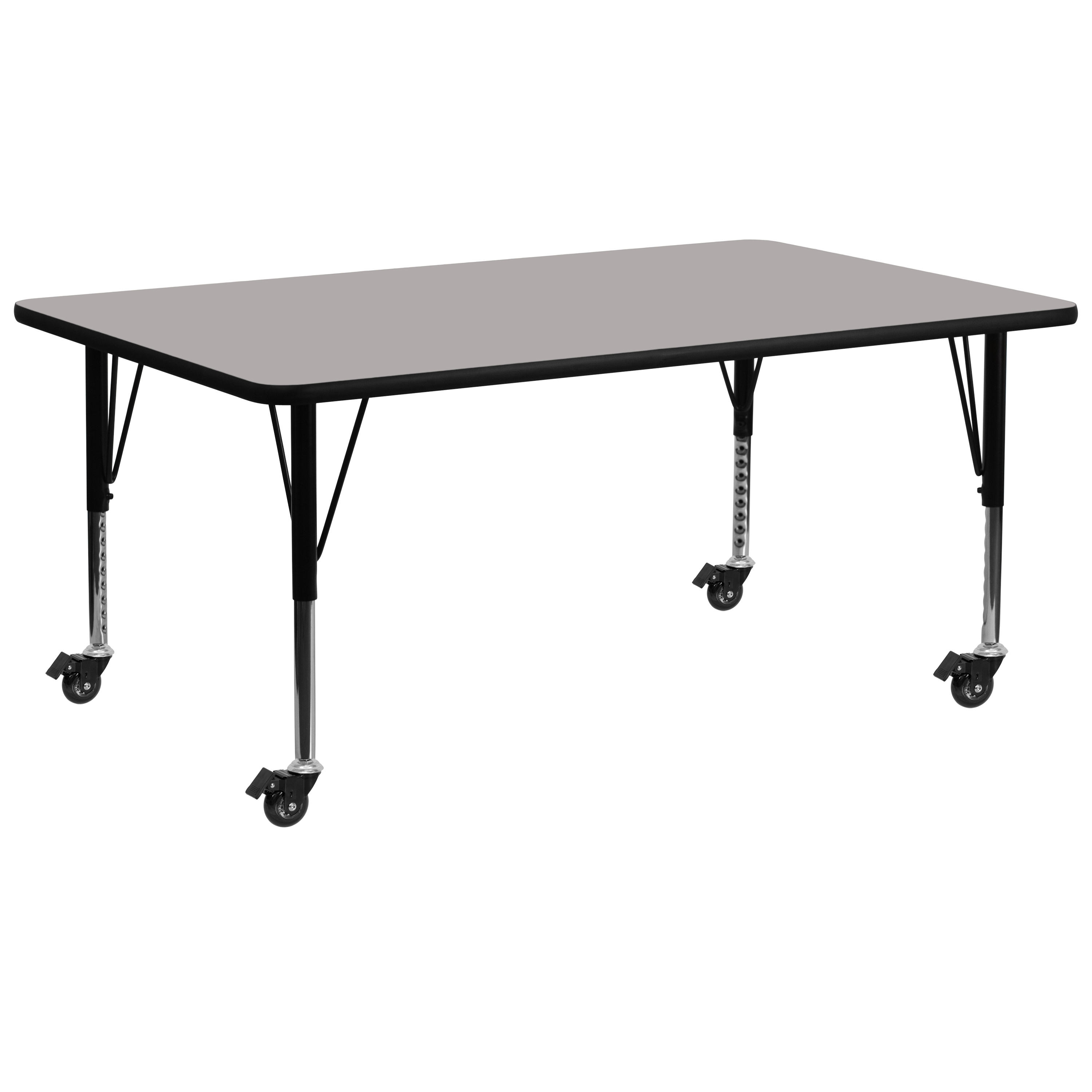 Flash Furniture XU-A3072-REC-GY-H-P-CAS-GG Mobile 30''W x 72''L Rectangular Gray Laminate Height Adjustable Activity Table, Short Legs