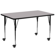 Flash Furniture XU-A3072-REC-GY-T-A-CAS-GG Mobile 30''W x 72''L Rectangular Gray Laminate Height Adjustable Activity Table