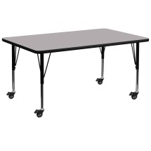 Flash Furniture XU-A3072-REC-GY-T-P-CAS-GG Mobile 30''W x 72''L Rectangular Gray Laminate Height Adjustable Activity Table, Short Legs