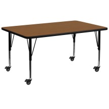 Flash Furniture XU-A3072-REC-OAK-H-P-CAS-GG Mobile 30''W x 72''L Rectangular Oak Laminate Height Adjustable Activity Table, Short Legs