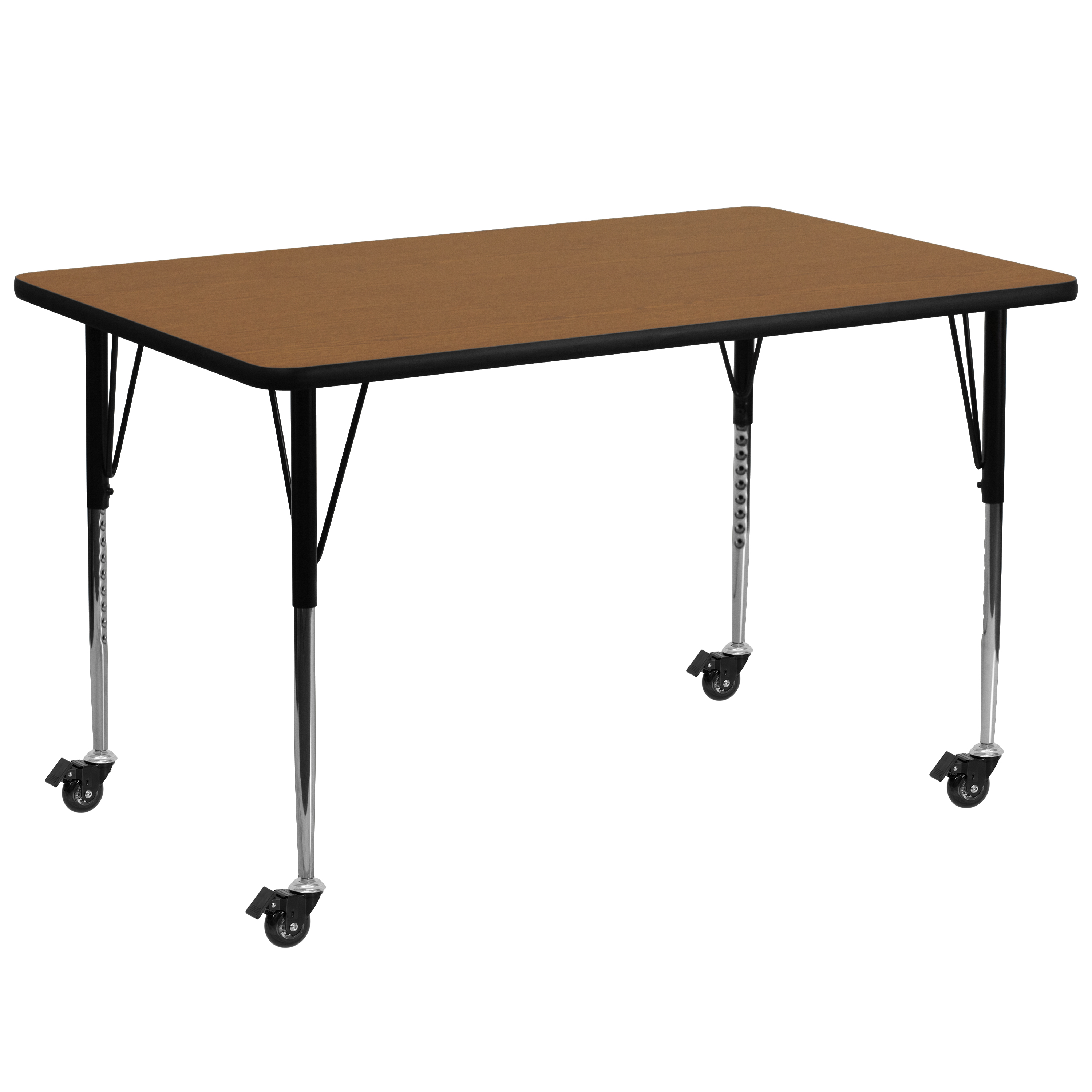 Flash Furniture XU-A3072-REC-OAK-T-A-CAS-GG Mobile 30''W x 72''L Rectangular Oak Laminate Height Adjustable Activity Table