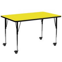 Flash Furniture XU-A3072-REC-YEL-H-A-CAS-GG Mobile 30''W x 72''L Rectangular Yellow Laminate Height Adjustable Activity Table
