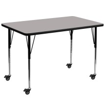 Flash Furniture XU-A3672-REC-GY-H-A-CAS-GG Mobile 36''W x 72''L Rectangular Gray Laminate Height Adjustable Activity Table