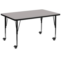 Flash Furniture XU-A3672-REC-GY-H-P-CAS-GG Mobile 36''W x 72''L Rectangular Gray Laminate Height Adjustable Activity Table, Short Legs