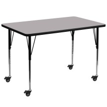Flash Furniture XU-A3672-REC-GY-T-A-CAS-GG Mobile 36''W x 72''L Rectangular Gray Laminate Height Adjustable Activity Table