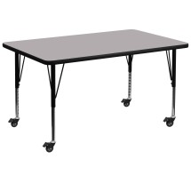 Flash Furniture XU-A3672-REC-GY-T-P-CAS-GG Mobile 36''W x 72''L Rectangular Gray Laminate Height Adjustable Activity Table, Short Legs