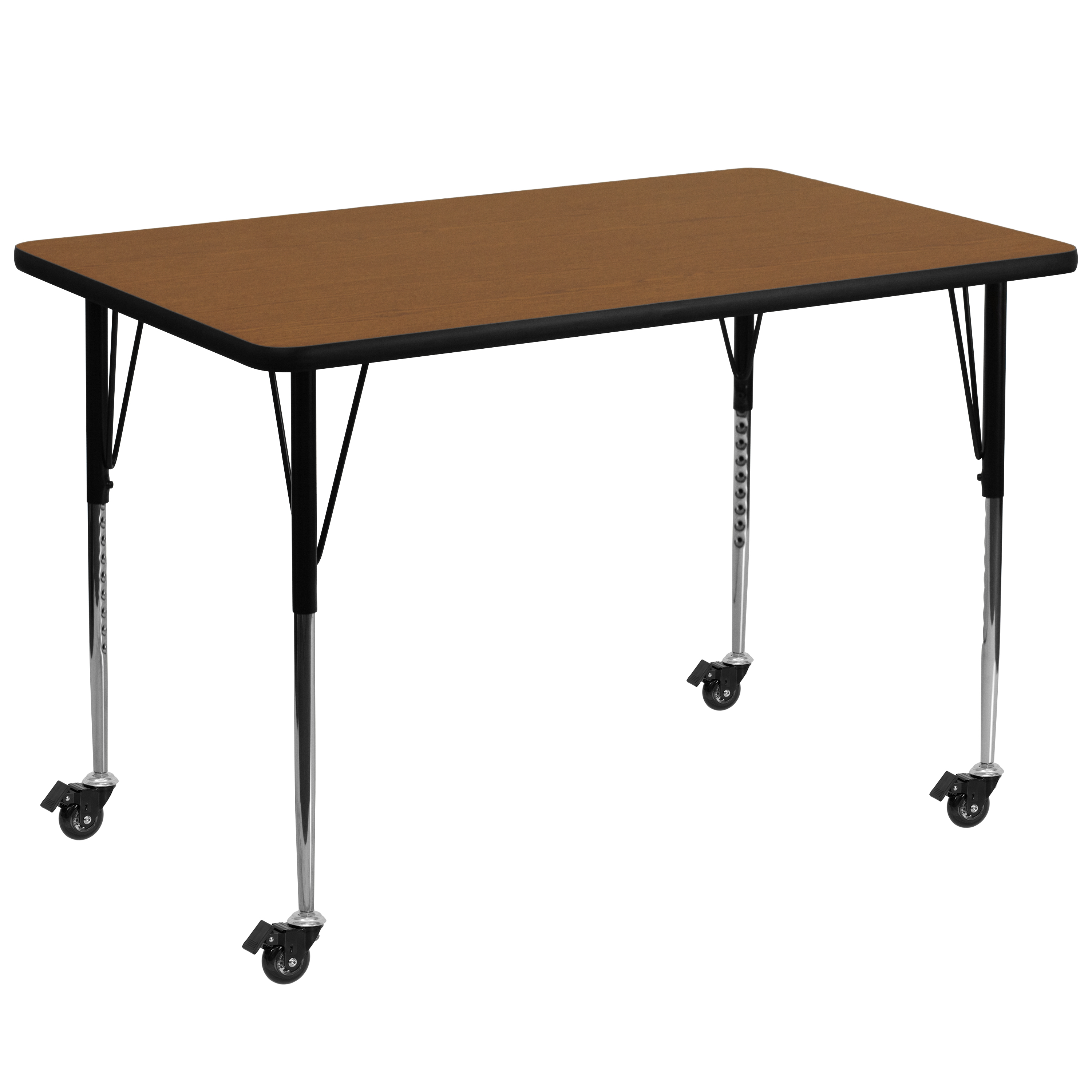 Flash Furniture XU-A3672-REC-OAK-H-A-CAS-GG Mobile 36''W x 72''L Rectangular Oak Laminate Height Adjustable Activity Table