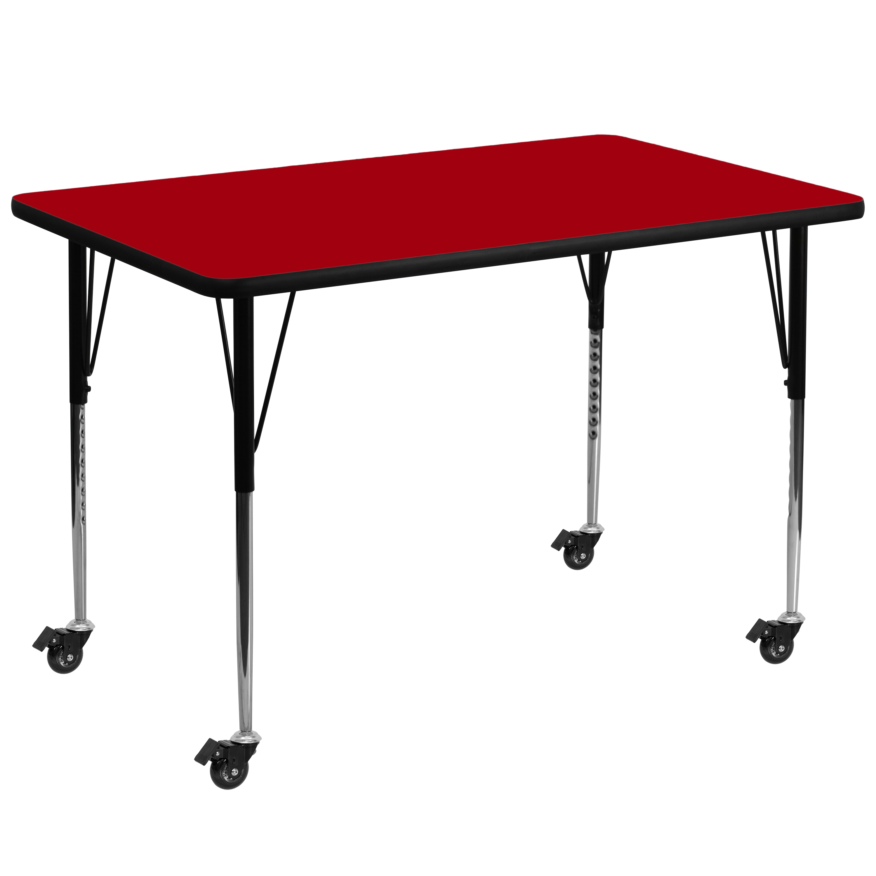 Flash Furniture XU-A3672-REC-RED-T-A-CAS-GG Mobile 36''W x 72''L Rectangular Red Laminate Height Adjustable Activity Table
