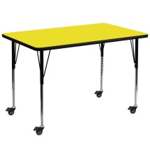 Flash Furniture XU-A3672-REC-YEL-H-A-CAS-GG Mobile 36''W x 72''L Rectangular Yellow Laminate Height Adjustable Activity Table