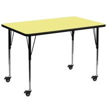 Flash Furniture XU-A3672-REC-YEL-T-A-CAS-GG Mobile 36''W x 72''L Rectangular Yellow Laminate Height Adjustable Activity Table