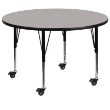 Flash Furniture XU-A42-RND-GY-H-P-CAS-GG Mobile 42'' Round Gray Laminate Height Adjustable Activity Table, Short Legs