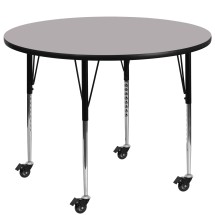 Flash Furniture XU-A42-RND-GY-T-A-CAS-GG Mobile 42'' Round Gray Laminate Height Adjustable Activity Table