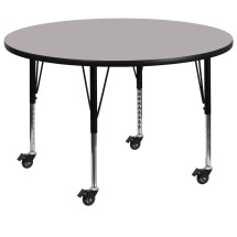 Flash Furniture XU-A42-RND-GY-T-P-CAS-GG Mobile 42'' Round Gray Laminate Height Adjustable Activity Table, Short Legs
