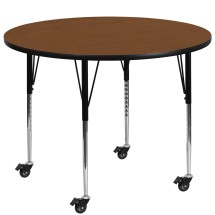 Flash Furniture XU-A42-RND-OAK-H-A-CAS-GG Mobile 42'' Round Oak Laminate Height Adjustable Activity Table