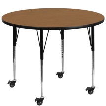 Flash Furniture XU-A42-RND-OAK-T-A-CAS-GG Mobile 42'' Round Oak Laminate Height Adjustable Activity Table