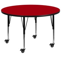 Flash Furniture XU-A42-RND-RED-T-P-CAS-GG Mobile 42'' Round Red Laminate Height Adjustable Activity Table, Short Legs