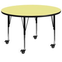 Flash Furniture XU-A42-RND-YEL-T-P-CAS-GG Mobile 42'' Round Yellow Laminate Height Adjustable Activity Table, Short Legs