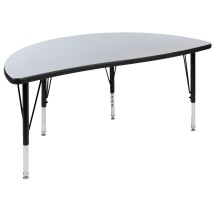 Flash Furniture XU-A48-HCIRC-GY-T-P-GG 47.5" Half Circle Wave Flexible Collaborative Gray Laminate Height Adjustable Activity Table, Short Legs