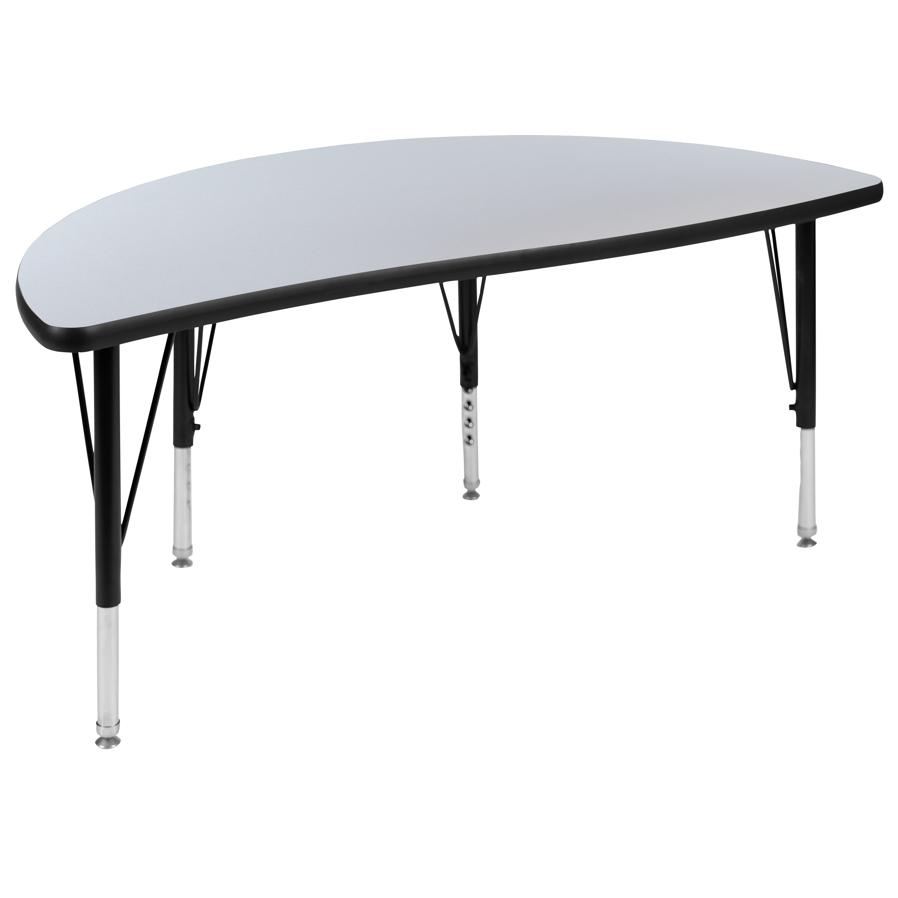 Flash Furniture XU-A48-HCIRC-GY-T-P-GG 47.5" Half Circle Wave Flexible Collaborative Gray Laminate Height Adjustable Activity Table, Short Legs