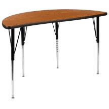 Flash Furniture XU-A48-HCIRC-OAK-T-A-GG 47.5" Half Circle Wave Flexible Collaborative Oak Laminate Height Adjustable Activity Table