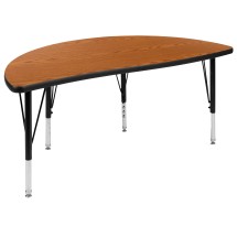 Flash Furniture XU-A48-HCIRC-OAK-T-P-GG 47.5" Half Circle Wave Flexible Collaborative Oak Laminate Height Adjustable Activity Table, Short Legs
