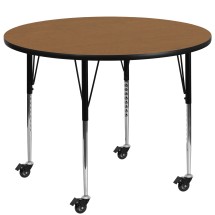 Flash Furniture XU-A48-RND-OAK-T-A-CAS-GG Mobile 48'' Round Oak Laminate Height Adjustable Activity Table
