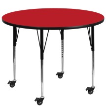 Flash Furniture XU-A48-RND-RED-H-A-CAS-GG Mobile 48'' Round Red Laminate Height Adjustable Activity Table