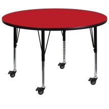 Flash Furniture XU-A48-RND-RED-H-P-CAS-GG Mobile 48'' Round Red Laminate Height Adjustable Activity Table, Short Legs