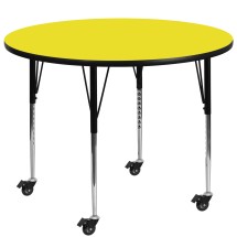 Flash Furniture XU-A48-RND-YEL-H-A-CAS-GG Mobile 48'' Round Yellow Laminate Height Adjustable Activity Table