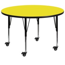 Flash Furniture XU-A48-RND-YEL-H-P-CAS-GG Mobile 48'' Round Yellow Laminate Height Adjustable Activity Table, Short Legs