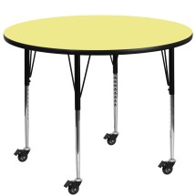 Flash Furniture XU-A48-RND-YEL-T-A-CAS-GG Mobile 48'' Round Yellow Laminate Height Adjustable Activity Table