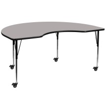 Flash Furniture XU-A4872-KIDNY-GY-H-A-CAS-GG Mobile 48''W x 72''L Kidney Gray Laminate Height Adjustable Activity Table