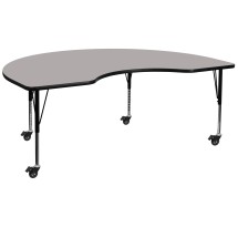Flash Furniture XU-A4872-KIDNY-GY-H-P-CAS-GG Mobile 48''W x 72''L Kidney Gray Laminate Height Adjustable Activity Table, Short Legs