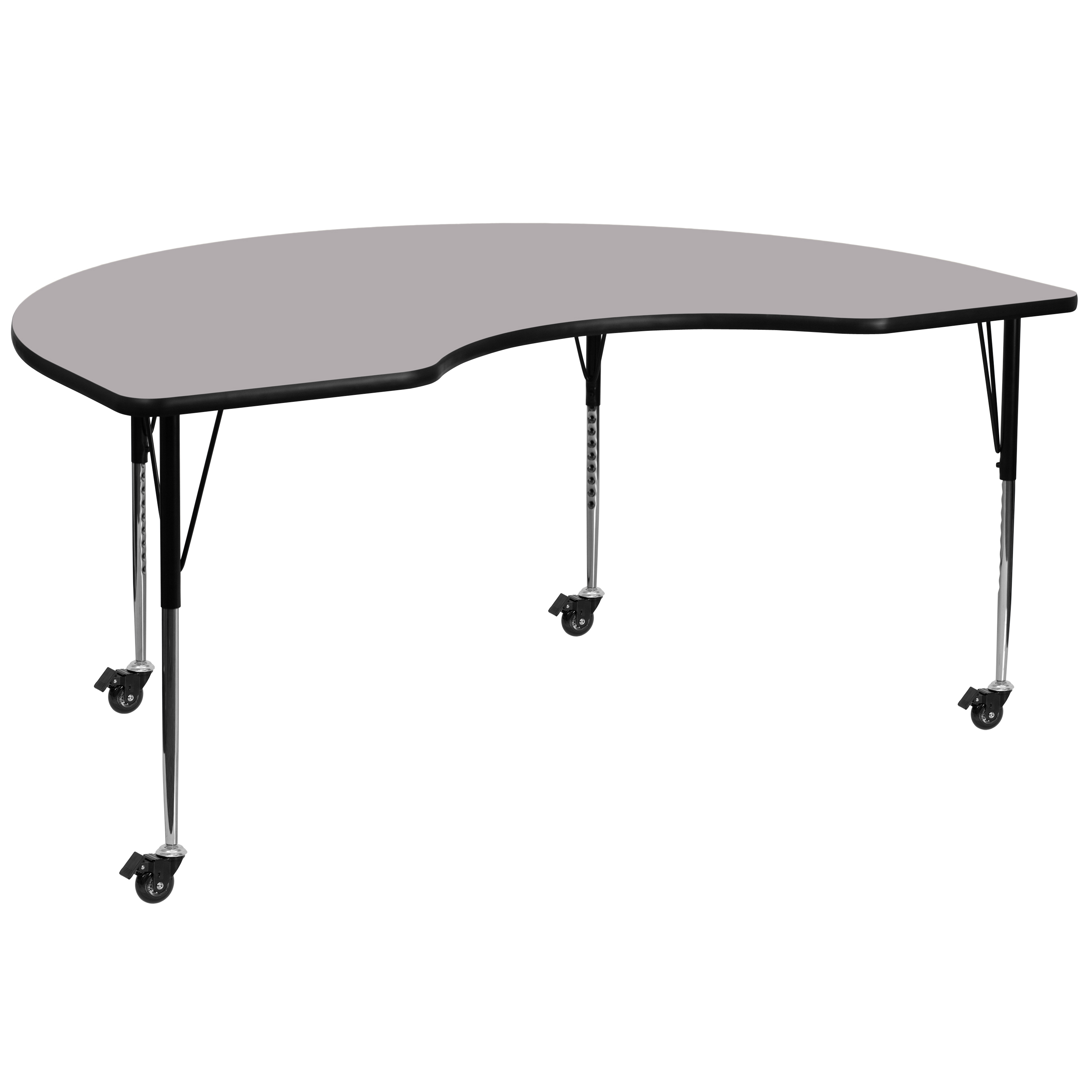 Flash Furniture XU-A4872-KIDNY-GY-T-A-CAS-GG Mobile 48''W x 72''L Kidney Gray Laminate Height Adjustable Activity Table