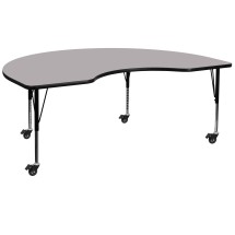 Flash Furniture XU-A4872-KIDNY-GY-T-P-CAS-GG Mobile 48''W x 72''L Kidney Gray Laminate Height Adjustable Activity Table, Short Legs