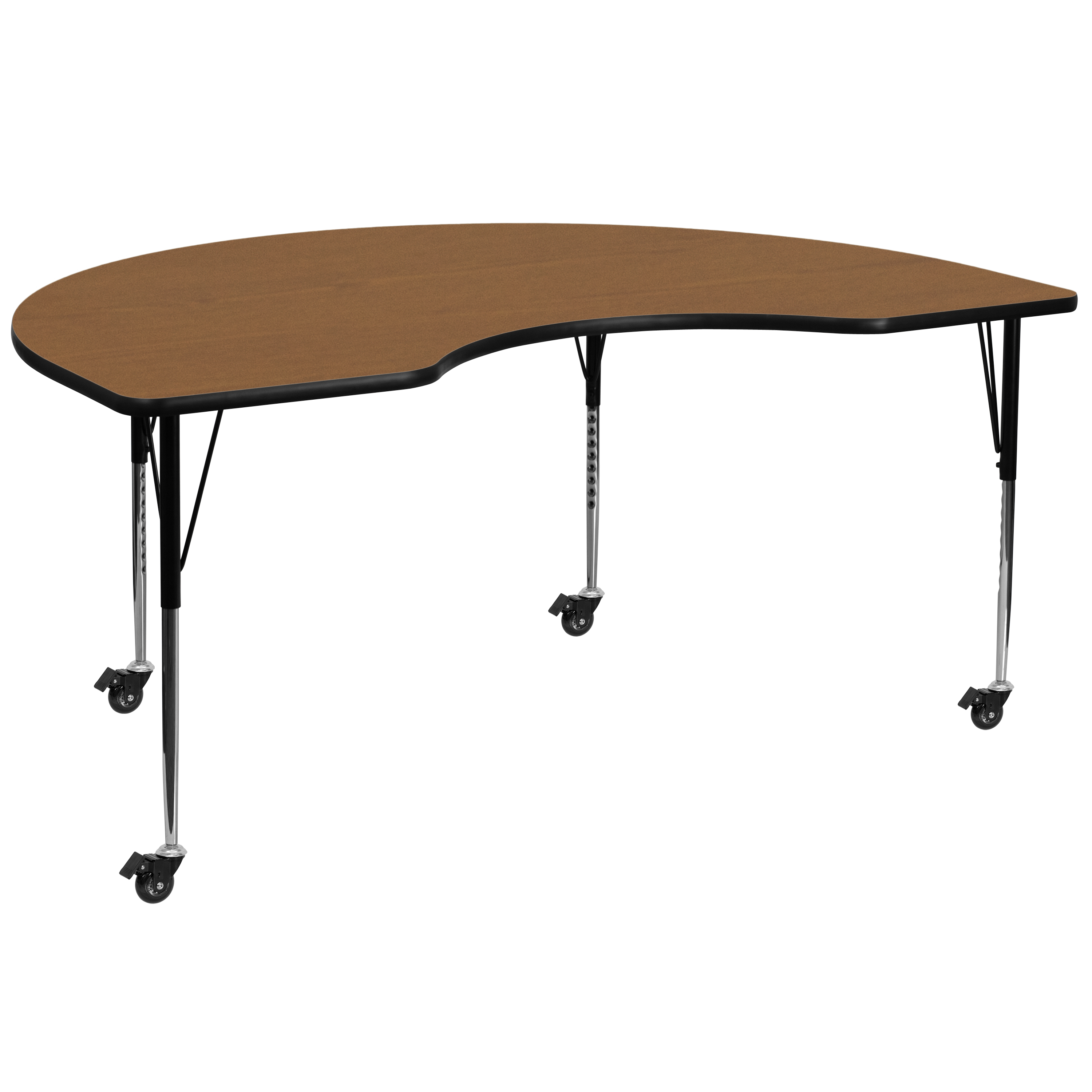 Flash Furniture XU-A4872-KIDNY-OAK-T-A-CAS-GG Mobile 48''W x 72''L Kidney Oak Laminate Height Adjustable Activity Table
