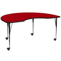 Flash Furniture XU-A4872-KIDNY-RED-T-A-CAS-GG Mobile 48''W x 72''L Kidney Red Laminate Height Adjustable Activity Table