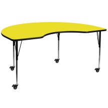 Flash Furniture XU-A4872-KIDNY-YEL-H-A-CAS-GG Mobile 48''W x 72''L Kidney Yellow Laminate Height Adjustable Activity Table