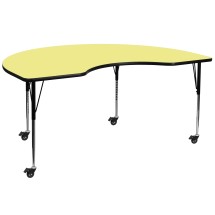 Flash Furniture XU-A4872-KIDNY-YEL-T-A-CAS-GG Mobile 48''W x 72''L Kidney Yellow Laminate Height Adjustable Activity Table