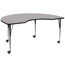Flash Furniture XU-A4896-KIDNY-GY-T-A-CAS-GG Mobile 48''W x 96''L Kidney Gray Laminate Height Adjustable Activity Table