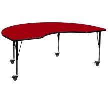 Flash Furniture XU-A4896-KIDNY-RED-T-P-CAS-GG Mobile 48''W x 96''L Kidney Red Laminate Height Adjustable Activity Table, Short Legs