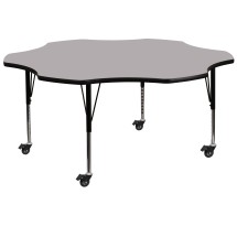 Flash Furniture XU-A60-FLR-GY-T-P-CAS-GG Mobile 60'' Flower Gray Laminate Height Adjustable Activity Table, Short Legs