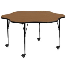 Flash Furniture XU-A60-FLR-OAK-T-A-CAS-GG Mobile 60'' Flower Oak Laminate Height Adjustable Activity Table