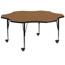 Flash Furniture XU-A60-FLR-OAK-T-P-CAS-GG Mobile 60'' Flower Oak Laminate Height Adjustable Activity Table, Short Legs
