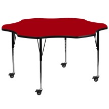Flash Furniture XU-A60-FLR-RED-T-A-CAS-GG Mobile 60'' Flower Red Laminate Height Adjustable Activity Table