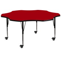 Flash Furniture XU-A60-FLR-RED-T-P-CAS-GG Mobile 60'' Flower Red Laminate Height Adjustable Activity Table, Short Legs