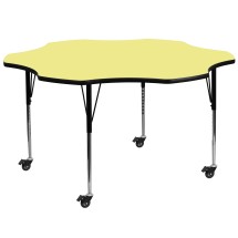 Flash Furniture XU-A60-FLR-YEL-T-A-CAS-GG Mobile 60'' Flower Yellow Laminate Height Adjustable Activity Table