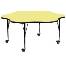 Flash Furniture XU-A60-FLR-YEL-T-P-CAS-GG Mobile 60'' Flower Yellow Laminate Height Adjustable Activity Table, Short Legs
