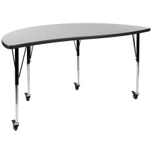 Flash Furniture XU-A60-HCIRC-GY-T-A-CAS-GG Mobile 60&quot; Half Circle Wave Flexible Collaborative Gray Thermal Laminate Activity Table
