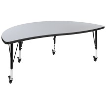 Flash Furniture XU-A60-HCIRC-GY-T-P-CAS-GG Mobile 60&quot; Half Circle Wave Flexible Collaborative Gray Thermal Laminate Activity Table, Short Legs